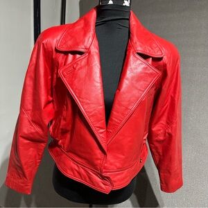 Vintage Wilsons Red Leather Cropped Biker Jacket Womens M